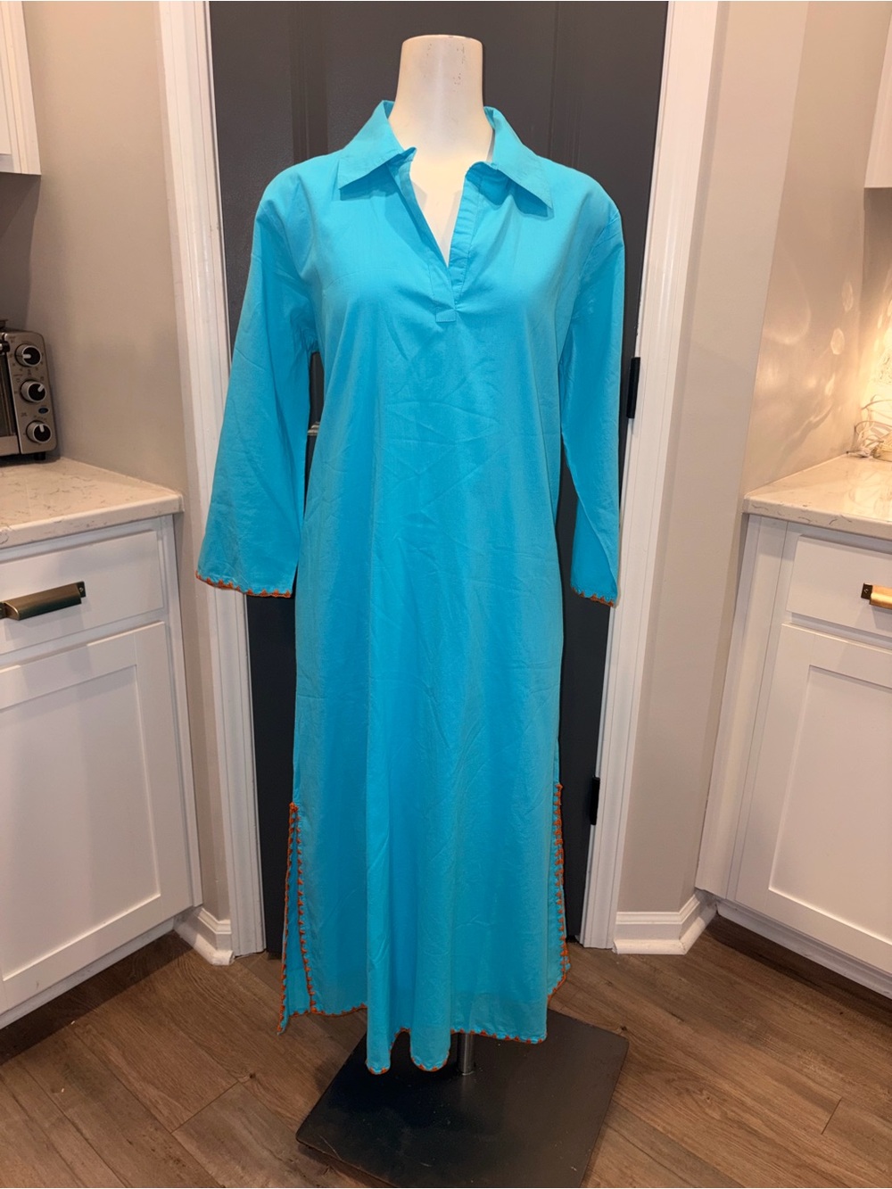 NWT Charleston Madison Mathews 3/4 Sleeve Collared Dress with Trim- Medium